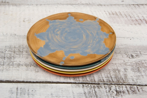 Большая обеденная тарелка сине — коричневая 28 см.