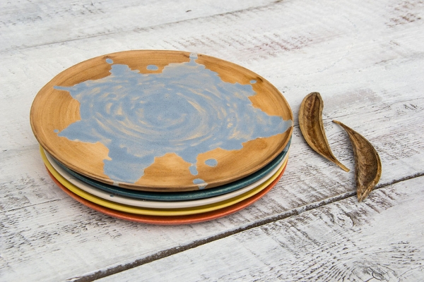 Большая обеденная тарелка сине — коричневая 28 см.